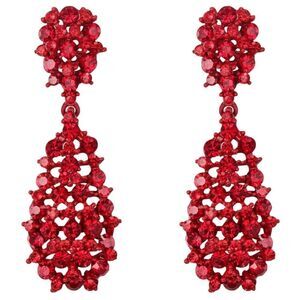 Red with Ruby Red Austrian Crystal Hollow Teardrop Chandelier Post Earrings